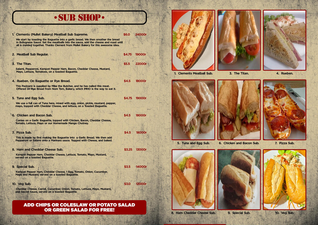 The Hideout's assortment of submarine sandwiches